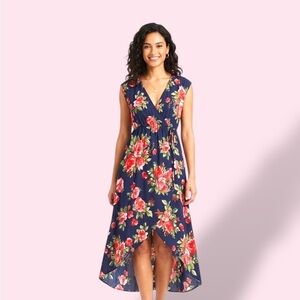 New Look Navy Floral High-Low Wrap Dress